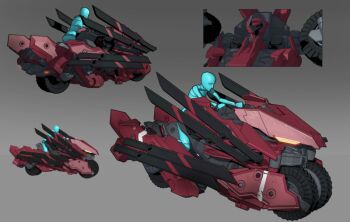 1other 3d bird/binary blue_eyes crimson_thunderbird extra_eyes gradient_background las91214 looking_ahead mecha motor_vehicle motorcycle multiple_views robot science_fiction wheel