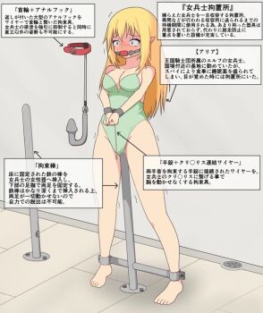 bad_id bad_pixiv_id bdsm blonde_hair bondage bound elf gag one-bar_prison pointy_ears