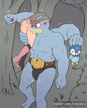 1boy 1girl 1other angry artist_name ass belt black_socks boots bulge carrying carrying_over_shoulder carrying_person colored_skin dawn_(pokemon) defeat erection erection_under_clothes extra_arms gen_1_pokemon gen_4_pokemon grey_skin hetero highres huge_ass imminent_rape injury inminent_sex itzcoatl kidnapped lower_body machamp micro_panties muscular muscular_male nintendo panties pink_footwear pink_skirt piplup pokemon pokemon_(creature) pokemon_dppt red_eyes shoes single_shoe skirt socks standing unconscious underwear white_panties wide_hips