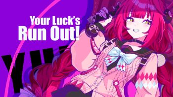 1girl bow bowtie braid braided_twintails cardigan commentary commentary_request english_commentary green_eyes grin hair_ornament highres holding holding_umbrella kurimako long_hair long_sleeves looking_at_viewer mixed-language_commentary pink_cardigan red_hair smile solo sphere_hair_ornament twin_braids ukinami_yuzuha umbrella upper_body white_bow white_bowtie zenless_zone_zero