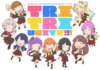 Rule 34 | 0 0, 3rd live tour try tri unity!!!, four-finger heart hands, 6+girls, :d, :o, ;3, ;d, ahoge, anyoji hime, arm up, black hair, black pantyhose, black ribbon, black shirt, black shoes, blonde hair, blue hair, blue ribbon, blunt bangs, blunt ends, blush, bob cut, braid, brown hair, brown shoes, brown skirt, center-flap bangs, clenched hands, closed mouth, clothes writing, colored inner hair, commentary request, crossed bangs, dark blue hair, deformed, diagonal bangs, fang, flower, fujishima megumi, gradient hair, grey hair, hair bun, hair flower, hair ornament, hair ribbon, hands up, hasu no sora school uniform, heart, heart hands, highres, hinoshita kaho, inverted bob, kachimachi kosuzu, light blue hair, link! like! love live!, loafers, logo, long hair, looking at viewer, love live!, low twintails, medium hair, medium skirt, momose ginko, multi-tied hair, multicolored hair, multiple girls, murano sayaka, one eye closed, open hand, open mouth, orange hair, osawa rurino, otomune kozue, pantyhose, parted bangs, pink flower, pink hair, pleated skirt, ponytail, purple hair, rabbit hair ornament, raised fist, red flower, red hair, ribbon, sakuma yoru, school uniform, shirt, shoes, short hair, side ahoge, side braids, side ponytail, sidelocks, simple background, single side bun, skin fang, skirt, smile, split mouth, star (symbol), star hair ornament, straight hair, streaked hair, teeth, twintails, two side up, upper teeth only, very long hair, virtual youtuber, white background, winter uniform, yugiri tsuzuri