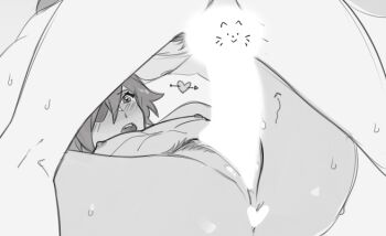 Rule 34 | 2boys, blush, censored, close-up, cuntboy, cuntboy with male, diluc (genshin impact), eyepatch, genshin impact, heart, heart-shaped pupils, kaeya (genshin impact), long hair, lying, male focus, male pubic hair, mating press, monochrome, multiple boys, natural virtue, on back, penis, pubic hair, pussy, spread legs, sweat, symbol-shaped pupils, testicles, vaginal, yaoi