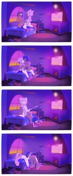 1boy 1girl absurdres bed bedroom comic cumby_(minus8) dark-skinned_female dark_skin electronics erection femboy femboy_on_female gooey_(kirby) hetero highres kirby kirby_(series) kirby_boy kirby_dreamland_3 kirby_star_allies kiss light-skinned_femboy minuspal nintendo oral pale_skin penis pillow pussy sex tagme television timelapse vaginal