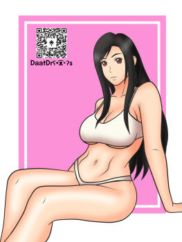 1girl black_hair breasts daatdraws final_fantasy final_fantasy_vii large_breasts long_hair red_eyes smile swimsuit tifa_lockhart
