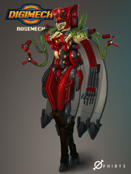 crests_(digimon) digimon high_heels highres mecha mechanization robot rosemon solo