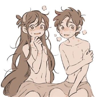 1boy 1girl artist_request bite_mark blush breasts brother_and_sister brown_eyes brown_hair caught dipper_pines embarrassed gravity_falls hickey incest interrupted long_hair lowres mabel_pines shared_blanket siblings small_breasts topless_female walk-in