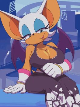 Rule 34 | \m/, animal ears, animated, animated gif, bat ears, bat girl, bat tail, bat wings, blue eyeshadow, breasts, bursting breasts, cleavage, cleavage cutout, clothing cutout, eyelashes, eyeshadow, flashing, furry, furry female, gloves, green eyes, huge breasts, long eyelashes, makeup, nipples, official alternate costume, rouge the bat, rouge the bat (riders), sonic (series), sonic riders, sonic riders (series), twistedgrim, undressing, white gloves, wings