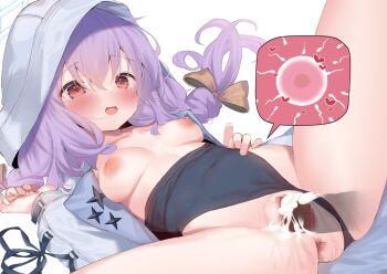 1boy 1girl anneaudeni atsuko_(blue_archive) blue_archive blush braid breasts censored clothed_sex cross-laced_clothes cross-laced_sleeves cum cum_in_pussy eip_(pepai) fertilization halo hetero hood hooded_jacket impregnation inverted_nipples jacket long_hair long_sleeves low_twin_braids lying medium_breasts missionary mosaic_censoring nipples on_back open_mouth ovum pink_hair pussy red_eyes sex sperm_cell spread_legs twin_braids vaginal white_jacket