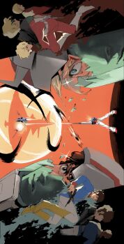 Rule 34 | 2boys, a baoa qu, akawakesen, amuro ray, belt, black capelet, black jacket, blonde hair, blood, blood on face, blue eyes, blue jacket, boots, brown eyes, brown hair, capelet, char's counterattack, char aznable, commentary request, earth federation, energy gun, epaulettes, finger on trigger, glass shards, gun, gundam, helmet, highres, holding, holding gun, holding weapon, jacket, knee boots, last shooting, long sleeves, mecha, military uniform, mobile suit, mobile suit gundam, multiple boys, pants, pilot helmet, quattro bajeena, ray gun, red jacket, red pants, robot, rx-78-2 gundam, short hair, sideways, space helmet, sunglasses, twisted torso, weapon, white belt, white boots, white pants, yellow boots, zeon, zeong, zeta gundam