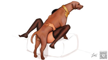 1girl absurdres bestiality black_hair breasts collar couch dog hetero highres lupa_ningyo lying on_back sex spread_legs tagme testicles thighhighs
