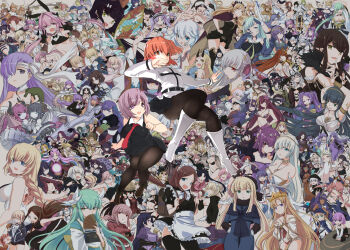 Rule 34 | 6+girls, animal ears, astolfo (fate), astolfo (rider) (fate), bandage over one eye, black gloves, black hair, blonde hair, book, boots, bow, braid, breasts, brown eyes, brown hair, bun cover, chaldea uniform, character request, cleavage, costume request, crown, dark-skinned female, dark skin, double bun, double v, everyone, eyewear on head, fate/grand order, fate (series), fujimaru ritsuka (female), glasses, gloves, green eyes, green hair, grey hair, hair bow, hair bun, hair ornament, hair over one eye, hair ribbon, halo, hand fan, hat, highres, holding, holding book, holding fan, horns, jaguarman (fate), japanese clothes, maid headdress, mash kyrielight, multiple girls, okita souji (fate), okita souji (first ascension) (fate), okita souji (koha-ace), open mouth, orange eyes, orange hair, pink hair, pointy ears, purple eyes, purple hair, quetzalcoatl (fate), red eyes, red hair, ribbon, salome (fate), scathach-skadi (fate), scathach (fate), sesield, single horn, skirt, skull, swimsuit, tamamo no mae (fate), twintails, v, water gun, white boots, white bow, white gloves, white hair, wings, yellow eyes