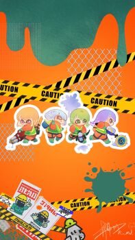 Rule 34 | 4girls, :3, artist request, bang dream!, bang dream! it's mygo!!!!!, blonde hair, blue eyes, chinese commentary, commentary request, cosplay request, green hair, highres, kaname raana, long hair, misumi uika, multiple girls, nintendo, purple eyes, second-party source, shiina taki, short hair, signature, splatoon (series), weapon request, yahata umiri