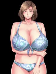 1girl animated black_background blush breasts brown_eyes brown_hair cleavage closed_mouth completely_nude dark_background bad_tag game_cg highres huge_breasts looking_at_viewer mature_female morino_kuma nude pubic_hair short_hair simple_background solo swimsuit tagme video