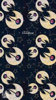 black_sclera character_name colored_sclera crescent_moon gen_3_pokemon highres lunatone meme_(sleepsheep) moon nintendo no_humans pokemon pokemon_(creature) pokemon_focus red_eyes star_(symbol) star_in_eye symbol_in_eye