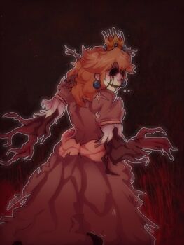 1girl artist_request blood blood_on_hands body_horror creepypasta eldritch_abomination evil_smile horror_(theme) looking_at_viewer mario_(series) monster nintendo open_mouth pillar_chase_2 princess_peach simple_background smile source_request the_forest_king