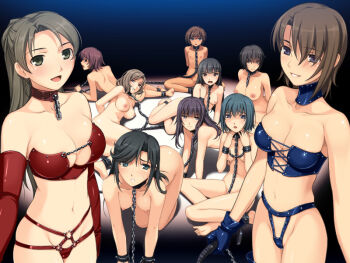 6+girls all_fours arms_behind_back asaka_tamaki assistant bdsm black_hair blue_eyes blue_hair bondage bound breasts brown_hair chain collar cuffs dominatrix esaka_miyuki esaka_rie female_focus femdom flat_chest game_cg gloves green_eyes green_hair hattori_haruka higashimikuni_shiduru higashimikuni_shizuru himejima_komachi huge_breasts kan-in_tokkyuu_matsuba large_breasts latex latex_gloves leash loli long_hair looking_at_viewer multiple_girls navel nipples nude ponytail purple_hair red_hair sakurajima_saromako shimizu_akane short_hair slave small_breasts spread_legs take_your_pick tan tsurumiku whip yokodutsumi_yukie yokozutsumi_yukie