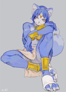 1girl :3 animal_ears animal_hands artist_name bare_shoulders bebebe blue_hair blush circlet claws closed_mouth female_focus fox_ears fox_tail full_body furry furry_female green_eyes grey_background half-closed_eyes happy knee_up krystal loincloth looking_at_viewer navel nintendo no_panties partially_visible_vulva pussy sandals short_hair signature simple_background sitting smile solo star_fox tail uncensored vambraces white_sandals