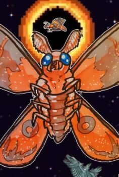 animal_ears antenna_hair blue_eyes bug crossover eclipse godzilla godzilla_(series) insect kaiju moth mothron_(terraria) stars terraria toho wings