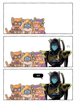&gt;_&lt; 2boys 2girls :3 ^_^ absurdres animal_ears animification apex_legends black_bodysuit blonde_hair blue_eyes bodysuit cat_ears cat_mask cat_tail chibi closed_eyes da_chuang_fang fake_animal_ears glowing helmet highres hood hood_down hood_up hooded_jacket jacket mask multiple_boys multiple_girls nine_lives_revenant octane_(apex_legends) official_alternate_costume orange_jacket revenant_(apex_legends) shirt short_hair smile sunglasses tail thunder_kitty_wattson trait_connection void_prowler_wraith wattson_(apex_legends) white_shirt wild_speed_octane wraith_(apex_legends)