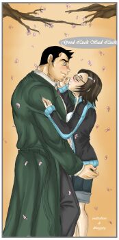 1boy 1girl capcom couple detective ace_attorney hetero dick_gumshoe kiss phoenix_wright pairing police maggey_byrde tomboy