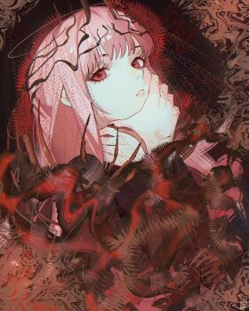 Rule 34 | 1girl, artist name, black nails, commentary, english commentary, highres, hololive, hololive english, long hair, mixed-language commentary, mori calliope, ninochuu, pink eyes, pink hair, solo, virtual youtuber