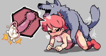 1boy 1girl all_fours animal_ears animal_penis bestiality blush clothed_sex cum cum_in_pussy dog_penis doggystyle grey_background gummuru huge_penis knotted_penis knotting kumatora loli looking_at_viewer mother_(series) mother_3 nintendo open_mouth penis pink_hair sex sex_from_behind short_hair simple_background sweat tail tongue tongue_out vaginal veins veiny_penis wolf wolf_ears wolf_tail x-ray