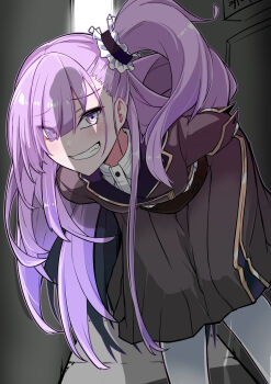 Rule 34 | 1girl, alley, arms behind back, artist request, bent over, fang, highres, long hair, looking at penis, pantyhose, penis silhouette, pink eyes, pink hair, school uniform, side ponytail, silhouette, smile, toji no miko, tsubakuro yume, white pantyhose