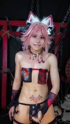 1boy anal anal_object_insertion animal_ears animated asian ass astolfo_(fate) astolfo_(fate)_(cosplay) back_tattoo bottomless caressing_testicles cosplay dildo erection fake_animal_ears fate/grand_order fate_(series) fellatio highres jewelry lipstick looking_at_viewer makeup male_focus masturbation moaning nail_polish navel necklace object_insertion oral penis photo_(medium) pink_hair pubic_tattoo real_life red_eyes sex_toy slapping_own_ass solo sound tagme tattoo testicles tramp_stamp trap uncensored velvetchann video wig