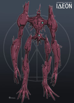 artist_name character_name densetsu_kyojin_ideon english_text full_body gradient_background grey_background ideon mecha no_humans onomeshin robot standing