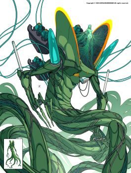 1girl absurdres apoloniodraws ben_10 biomechanical blue_eyes colored_skin genderswap genderswap_(mtf) green_skin highres light_bulb looking_afar machine mecha monster_girl omnitrix plant plant_girl robot vines wildvine