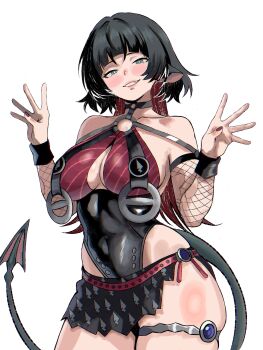 1girl absurdres animal_ears bare_shoulders black_hair black_one-piece_swimsuit black_sarong breasts commentary english_commentary enji_masterpie green_eyes highres jane_doe_(nocturne_of_light)_(zenless_zone_zero) jane_doe_(zenless_zone_zero) large_breasts long_hair looking_at_viewer mouse_ears mouse_girl mouse_tail multicolored_hair official_alternate_costume one-piece_swimsuit red_eyes sarong simple_background smile solo swimsuit tail thigh_strap thighs two-tone_hair very_long_hair white_background zenless_zone_zero