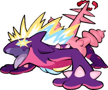 all_fours commentary_request dynamax full_body gen_8_pokemon gigantamax gigantamax_toxtricity kawaanago nintendo pokemon pokemon_(creature) pokemon_focus red_clouds solo spikes tongue tongue_out toxtricity transparent_background