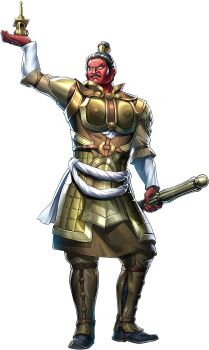 Rule 34 | 1boy, armor, artist request, bishamonten (megami tensei), black hair, blank eyes, colored skin, demon (megami tensei), dhvaja, facial hair, frown, highres, holding, miniature, mustache, official art, persona, persona 5, persona 5: the phantom x, red skin, shin megami tensei, solo, third-party source, topknot, transparent background