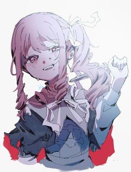 Rule 34 | 1other, akiyama mizuki, commentary request, crying, crying with eyes open, dagger, drill hair, drill sidelocks, glint, hair ribbon, highres, holding, holding dagger, holding knife, holding weapon, imminent self-harm, knife, long sidelocks, looking at viewer, neck ribbon, nu (na ndaisuki), open mouth, other focus, pink eyes, pink hair, project sekai, ribbon, sad smile, side ponytail, sidelocks, simple background, tears, upper body, weapon, white background, white ribbon