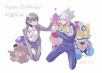 1boy 1girl absurdres anosillus_ii anti_(ssss.gridman) black_hair braid breasts character_doll closed_eyes doll earrings formal_clothes glasses grabbing_another&#039;s_ass grey_hair gridknight_(ssss.gridman) gridman_(character) gridman_(denkou_choujin) gridman_(ssss) gridman_universe gridman_universe_(movie) gridman_universe_fighter groping highres jacket jewelry long_hair long_sleeves one_eye_closed open_mouth red_eyes shirt short_hair smile stuffed_toy suit sukoshi_semashi white_shirt