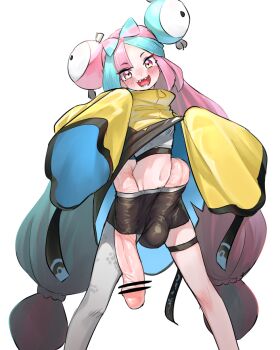 1futa anatomical_nonsense asymmetrical_legwear bar_censor bike_shorts blue_hair blush bow-shaped_hair censored character_hair_ornament covered_testicles frogsnake futanari grey_pantyhose hair_ornament huge_penis iono_(pokemon) jacket long_hair long_sleeves looking_at_viewer multicolored_hair nintendo open_mouth oversized_clothes pantyhose penis pink_hair pokemon pokemon_sv sharp_teeth single_leg_pantyhose sleeves_past_fingers sleeves_past_wrists smile snake_long_penis solo split-color_hair teeth testicles thigh_strap what yellow_jacket