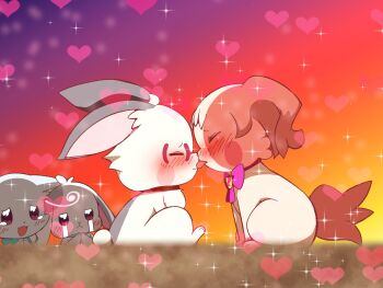 2boys 2girls @est@ blush brown_fur cat closed_eyes crying daifuku_(precure) dog glasses heart highres inukai_iroha inukai_iroha_(dog)_(@est@) licking licking_another's_face multiple_boys multiple_girls nekoyashiki_mayu nekoyashiki_mayu_(cat)_(@est@) no_humans precure rabbit shih_tzu sparkle streaming_tears tears tongue tongue_out toyama_daifuku toyama_daifuku_(rabbit) toyama_satoru toyama_satoru_(rabbit)_(@est@) white_fur wonderful_precure!