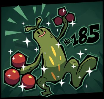 alternate_color artist_name bumpadump2002 commentary english_commentary full_body gen_2_pokemon green_eyes green_outline nintendo no_humans open_mouth outline pokedex_number pokemon pokemon_(creature) pokemon_focus shiny_pokemon smile solo sparkle sudowoodo