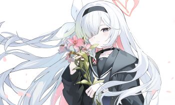 Rule 34 | 1girl, absurdres, black serafuku, blue archive, closed mouth, highres, iv (iv70311741), long hair, looking at viewer, multicolored hair, pink hair, plana (blue archive), school uniform, serafuku, simple background, smile, solo, two-tone hair, white background