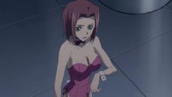 1girl animated anime_screenshot bare_shoulders between_breasts blue_eyes bouncing_breasts breasts cleavage code_geass collarbone highleg highleg_leotard highres kouzuki_kallen large_breasts leotard neckerchief no_bra pantyhose pink_leotard pink_pantyhose playboy_bunny red_hair short_hair sound subtitled video wrist_cuffs