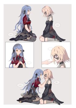 ... 2girls absurdres ampheta bang_dream! bang_dream!_it's_mygo!!!!! black_corset black_dress black_mask black_pantyhose black_shorts black_skirt blue_hair blush chinese_commentary clothing_cutout commentary_request corset doloris_(bang_dream!) dress garter_straps gloves grey_gloves grey_socks highres kneehighs long_hair mask masquerade_mask misumi_uika multiple_girls oblivionis_(bang_dream!) pantyhose purple_eyes red_shirt removing_glove seiza shirt short_hair shorts shoulder_cutout sidelocks sitting skirt socks spoken_ellipsis togawa_sakiko wariza yellow_eyes yuri