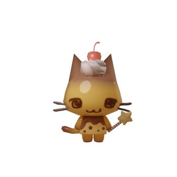 1other 3d :3 animal_ears cat_ears cat_tail cherry chibi chibi_only chibikemo commentary food food-themed_creature fruit full_body furry highres holding holding_wand low_poly original other_focus pudding simple_background snackanimals solo standing symbol-only_commentary tail wand whipped_cream whiskers white_background
