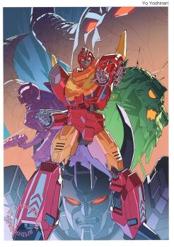 1girl 3boys arcee galvatron gun holding holding_gun holding_weapon hot_rod_(transformers) multiple_boys no_humans quintessa robot second-party_source teeth transformers transformers:_generation_1 transformers:_the_movie transformers_the_movie unicron view_between_legs weapon yoshinari_you