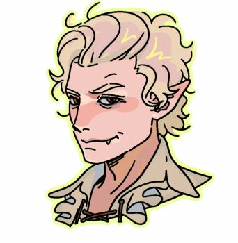 Rule 34 | anime coloring, astarion, baldur's gate, baldur's gate 3, board game, dungeons & dragons, dungeons &amp; dragons, highres, lineart, male focus, pale skin, pointy ears, red eyes, rogue, sharp teeth, shirt, silver hairband, smile, teeth, upper teeth only, vampire, white hair, white shirt