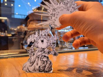 Rule 34 | arrow (symbol), braid, carrot hair ornament, corrupted twitter file, don-chan (usada pekora), explosion, food-themed hair ornament, fur trim, greyscale, hair ornament, hat, highres, holding, holding sack, hololive, jqhnharqld, laughing, monochrome, motion lines, navel, paper child, rocket launcher, sack, santa costume, santa hat, unconventional media, usada pekora, virtual youtuber, walking, weapon