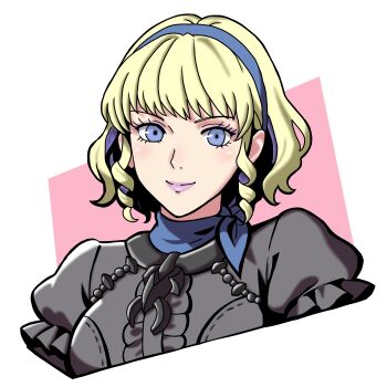 1girl absurdres blonde_hair blue_hairband breasts colored_inner_hair constance_von_nuvelle drill_hair drill_sidelocks fire_emblem fire_emblem:_three_houses garreg_mach_monastery_uniform hairband highres looking_at_viewer medium_breasts multicolored_hair nekomoni nintendo purple_eyes purple_hair scarf_choker sidelocks solo two-tone_hair