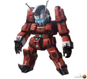 absurdres artist_logo chibi densetsu_kyojin_ideon glowing highres ideon logo looking_down magmastudio mecha mecha_focus no_humans robot science_fiction solo super_robot visor white_background