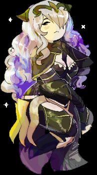 1girl animated animated_gif between_breasts blinking blush breasts camilla_(fire_emblem) chibi cleavage fire_emblem fire_emblem_fates hair_over_one_eye long_hair nintendo one_eye_covered purple_hair solo strap_between_breasts tagme tiara transparent_background verifying wavy_hair