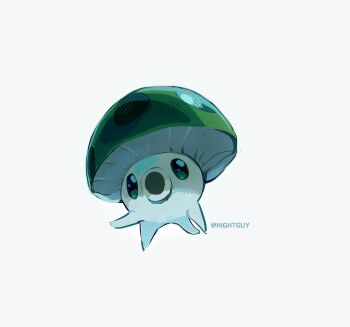 artist_name ben-day_dots chinese_commentary commentary_request film_grain from_below green_eyes highres hightguy looking_at_viewer no_humans open_mouth plants_vs._zombies screentones sea-shroom_(plants_vs._zombies) simple_background solo white_background