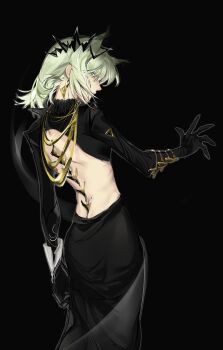 1girl absurdres ambience_synesthesia arknights backless_dress backless_outfit black_dress cat_girl dress green_eyes highres kal'tsit_(ambience_synesthesia)_(arknights) kal'tsit_(arknights) looking_at_viewer lynx medium_hair nuomituanzi399 solo